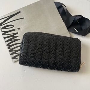 Neiman Marcus Black Woven Leather Wallet
